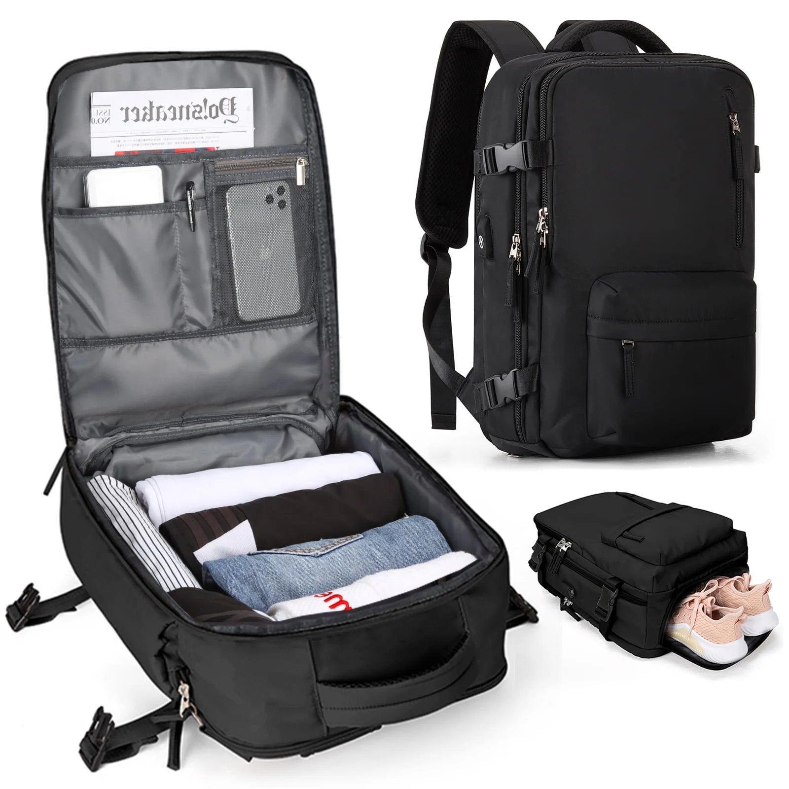 35L Women's Travel Backpack — Waterproof with USB Port