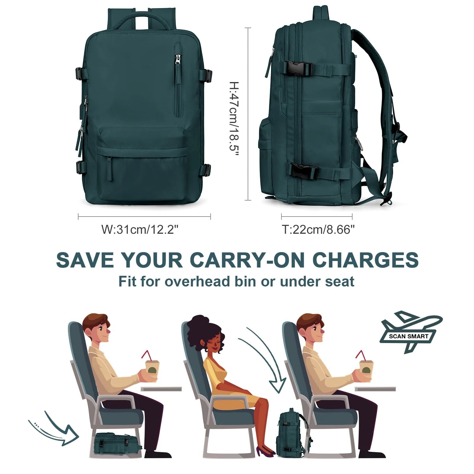 35L Women's Travel Backpack — Waterproof with USB Port