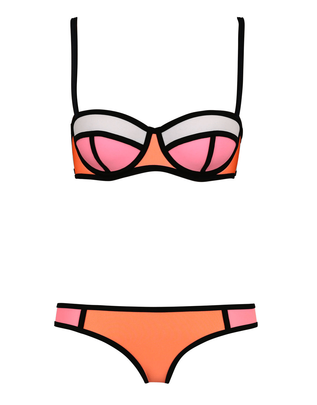 Color Block Two-Piece Bikini Set with Contrast Trim