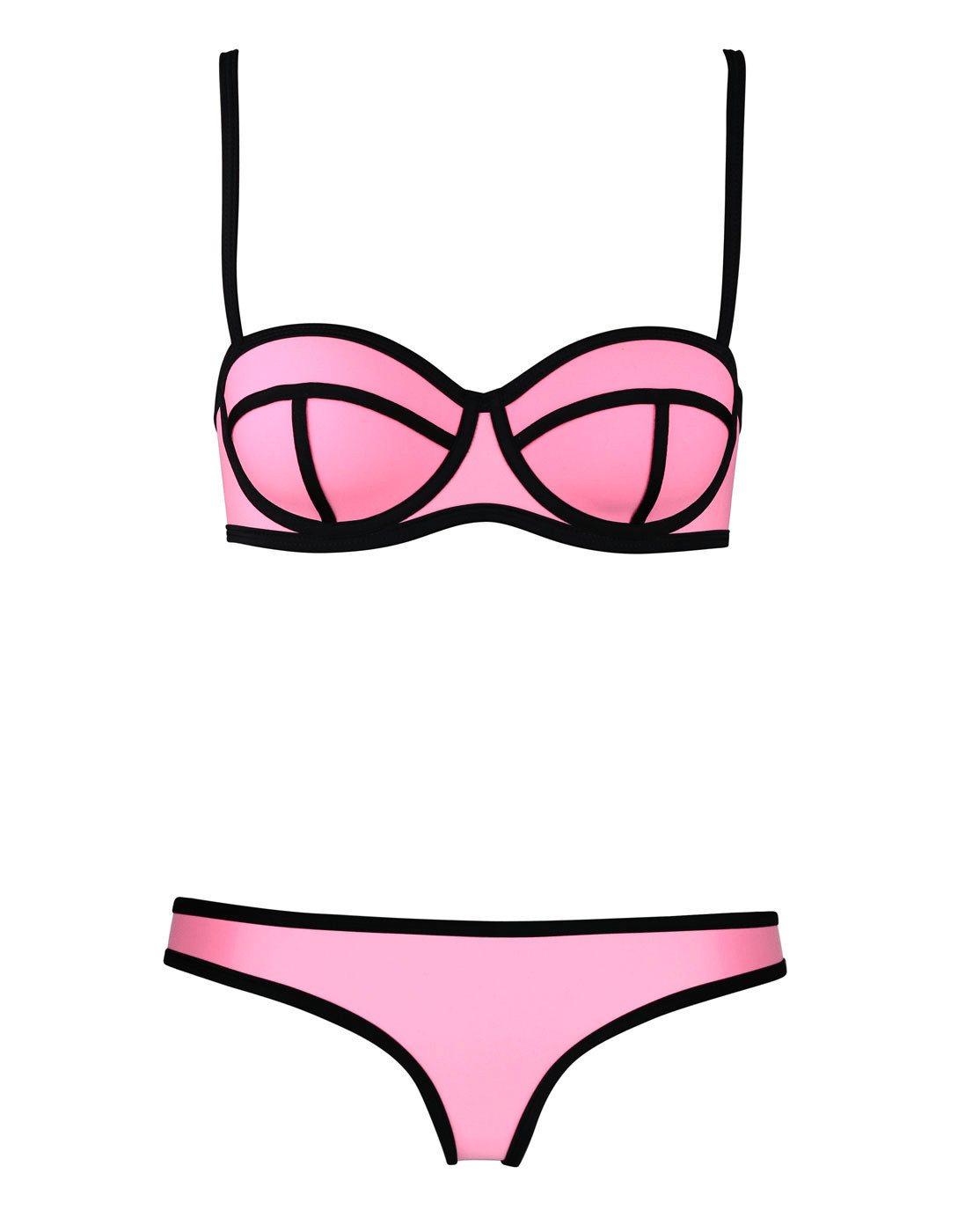 Color Block Two-Piece Bikini Set with Contrast Trim