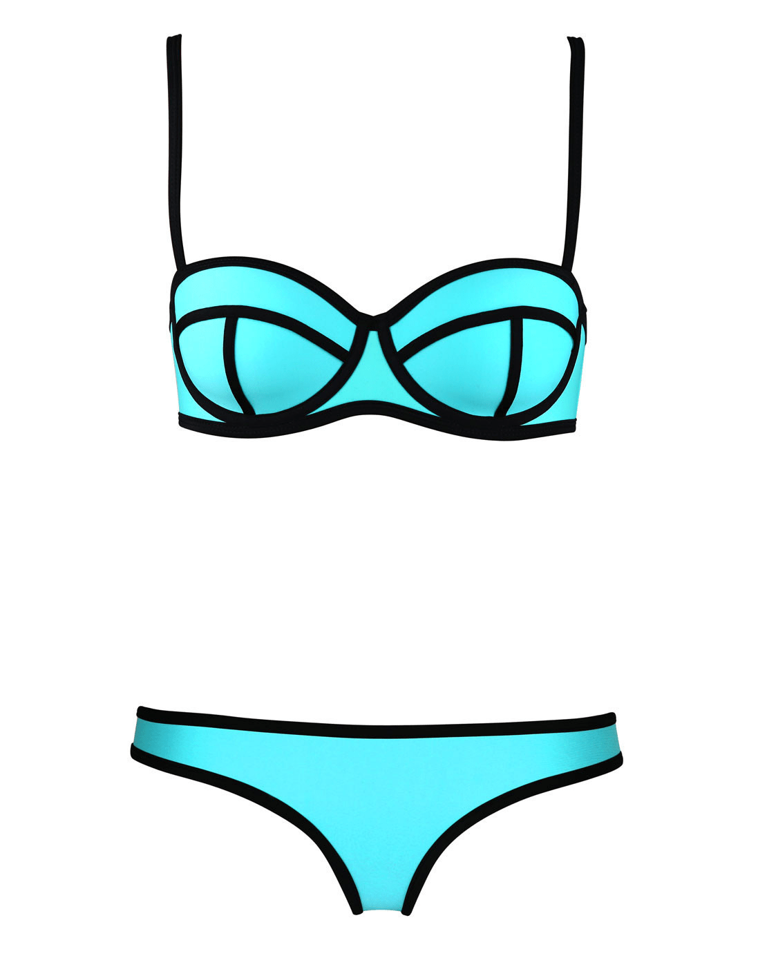 Color Block Two-Piece Bikini Set with Contrast Trim