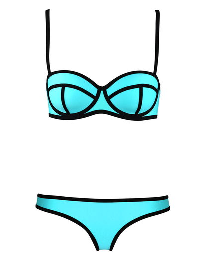 Color Block Two-Piece Bikini Set with Contrast Trim