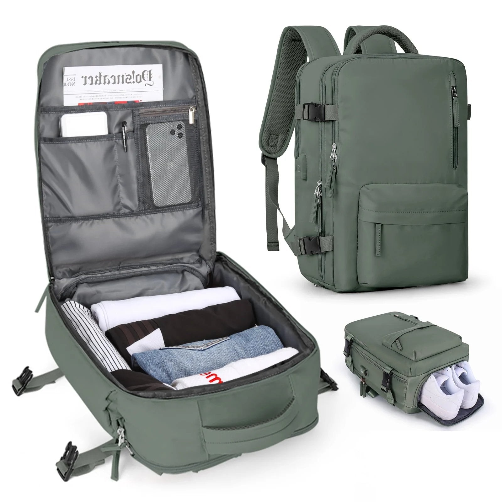 35L Women's Travel Backpack — Waterproof with USB Port