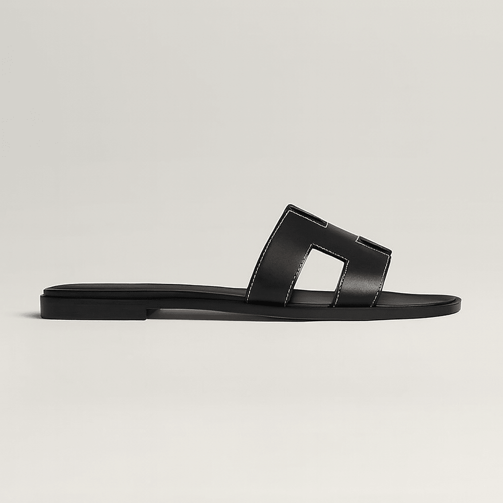 Leather Flat Sandals — Cut-Out Strap Design