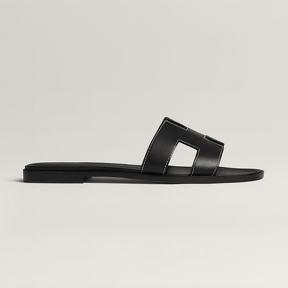 Leather Flat Sandals — Cut-Out Strap Design