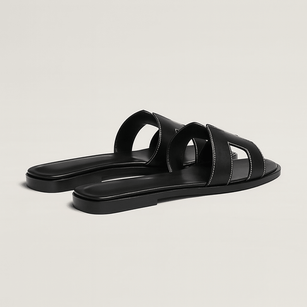 Leather Flat Sandals — Cut-Out Strap Design