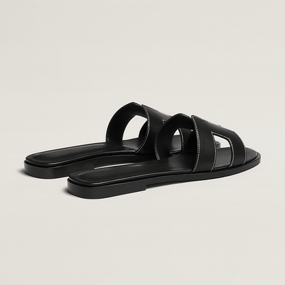 Leather Flat Sandals — Cut-Out Strap Design