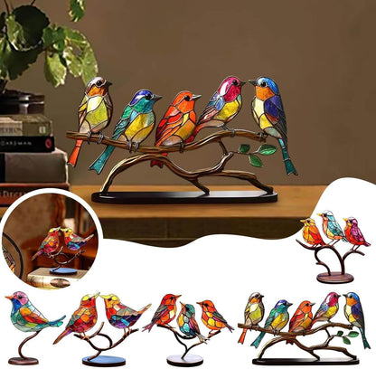Glass Birds on Branch Desk Ornament — Colorful Decor