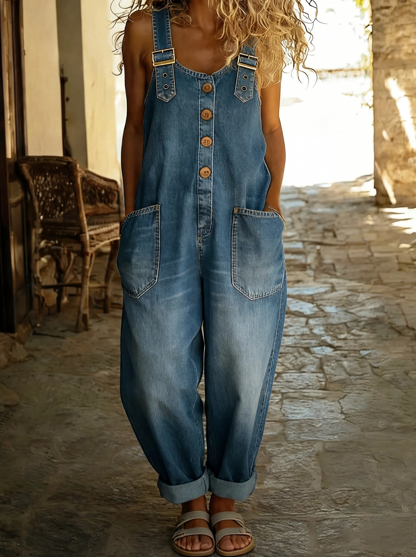 Denim Overalls — Adjustable Buckle Straps