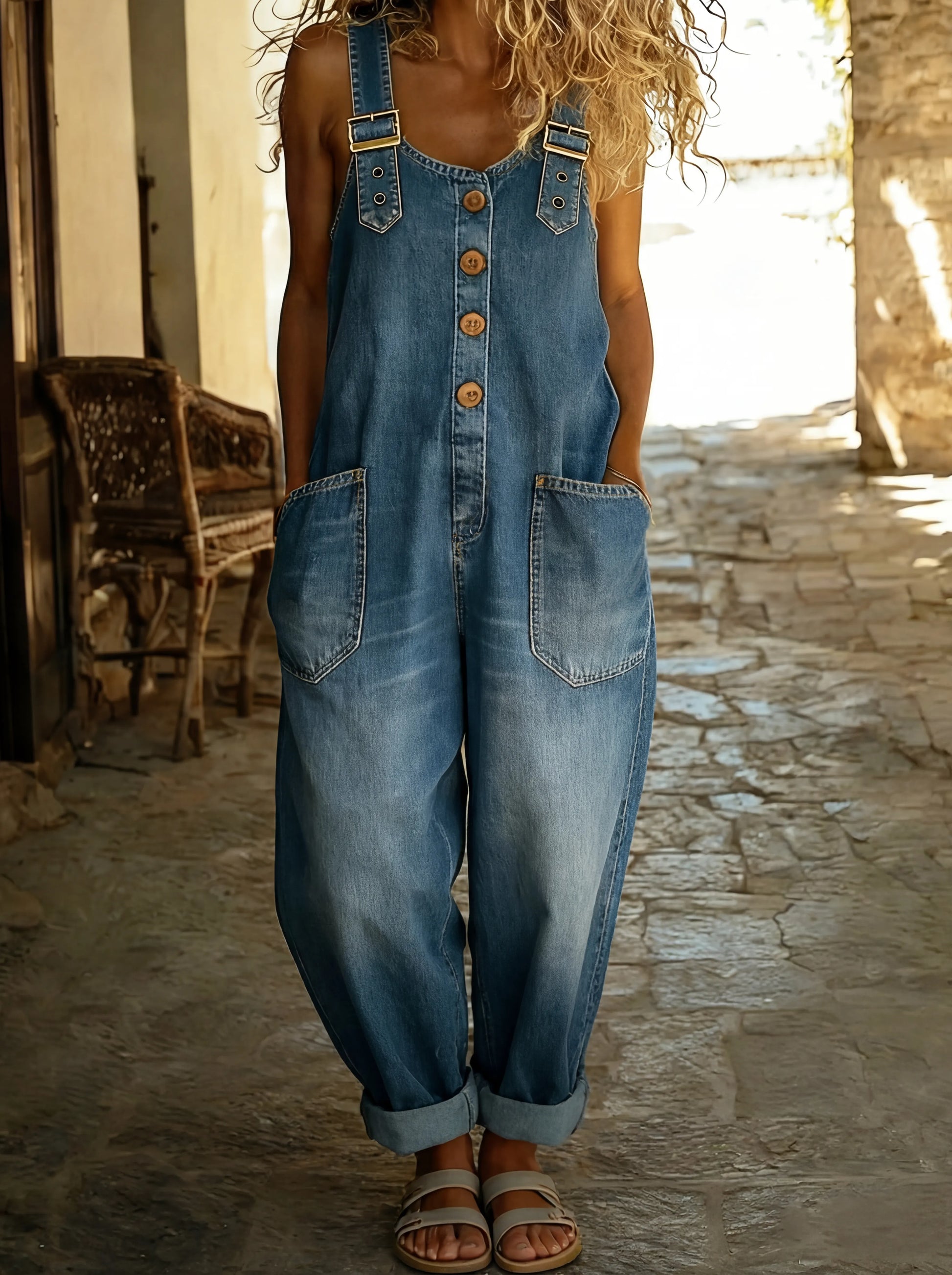 Denim Overalls — Adjustable Buckle Straps