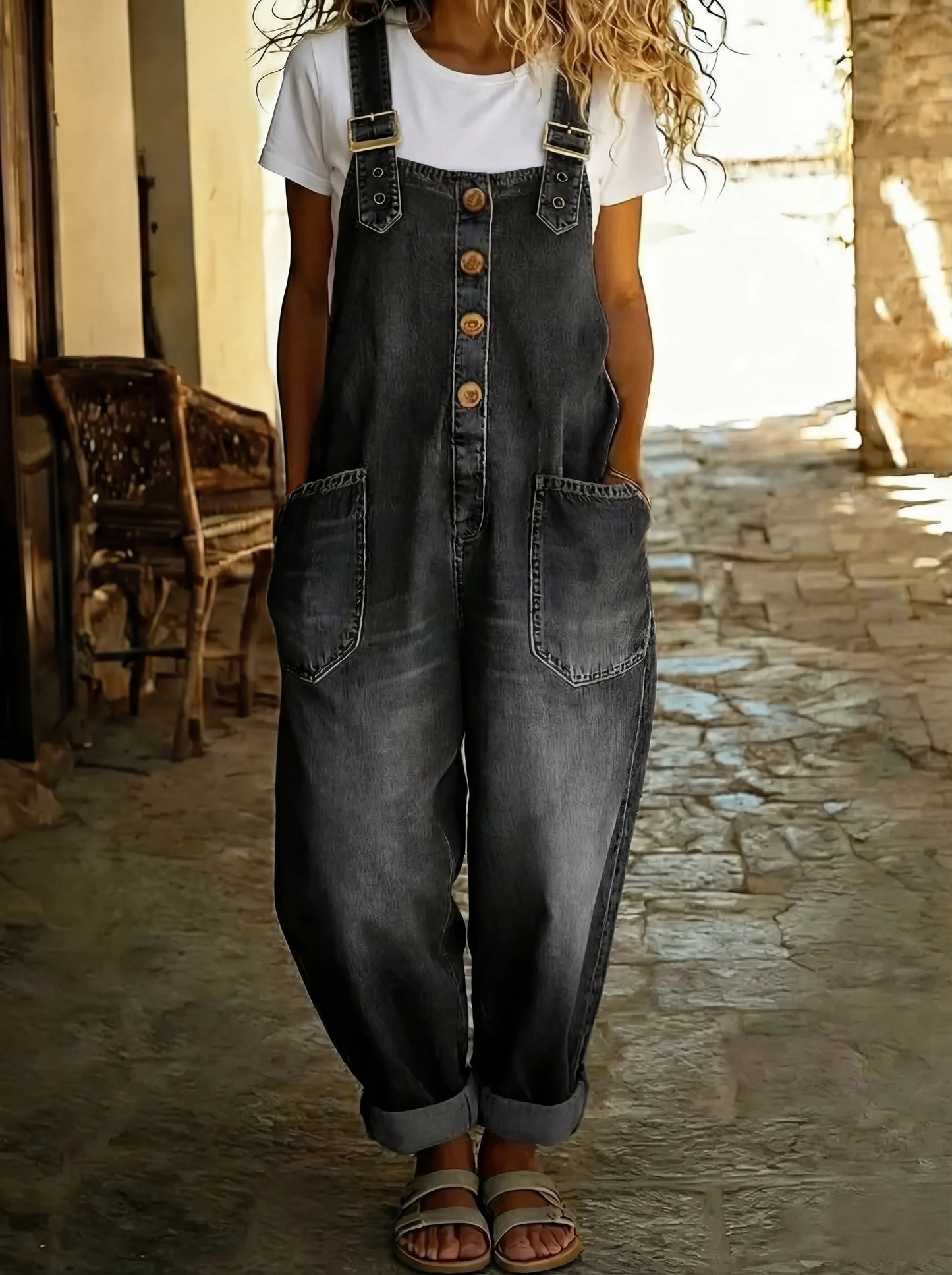 Denim Overalls — Adjustable Buckle Straps