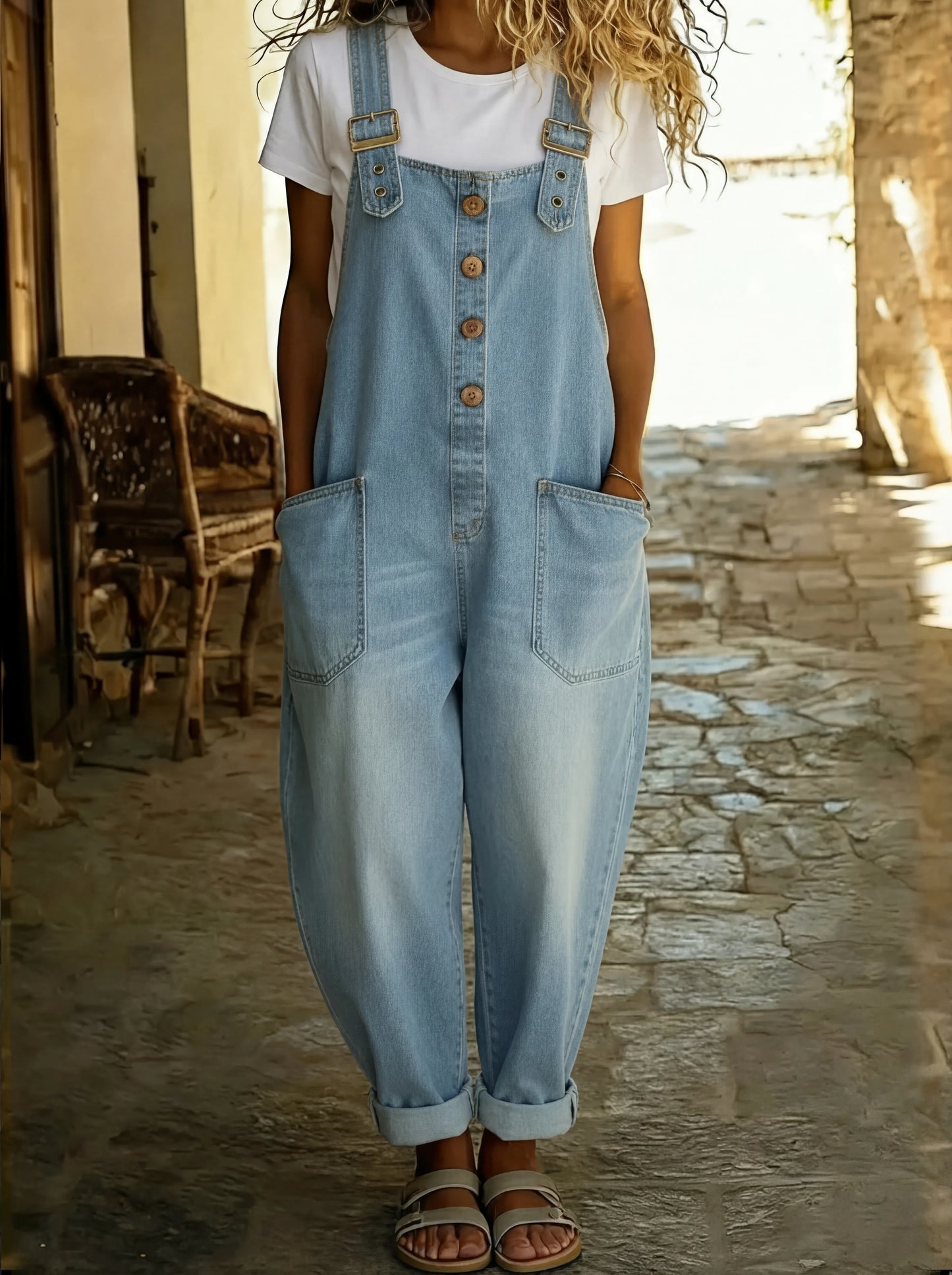 Denim Overalls — Adjustable Buckle Straps