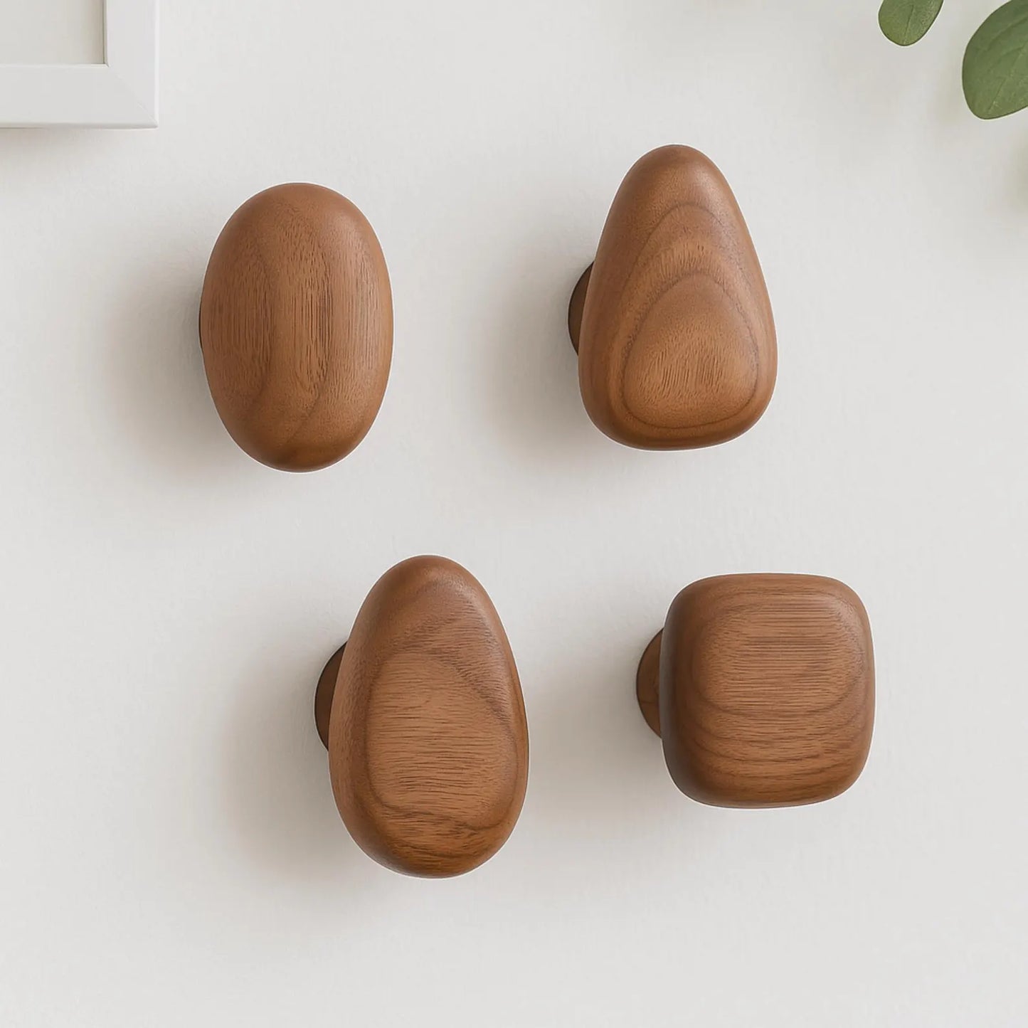 Natural Wood Wall Coat Hooks — Set of 4 Organic Design