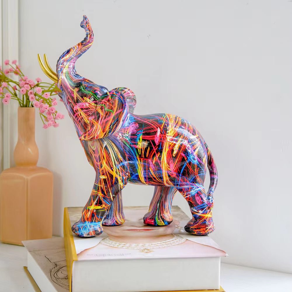 Colorful Graffiti Elephant Resin Statue — Modern Decor