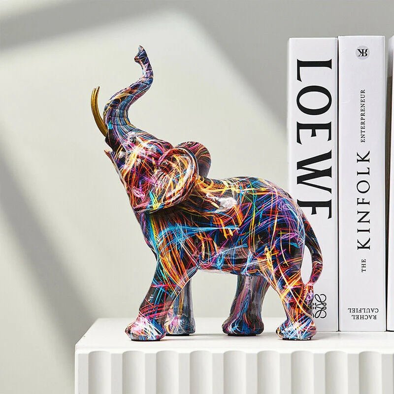 Colorful Graffiti Elephant Resin Statue — Modern Decor
