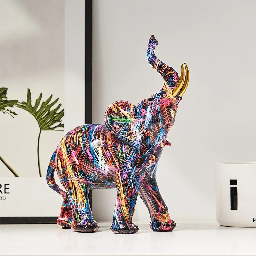 Colorful Graffiti Elephant Resin Statue — Modern Decor