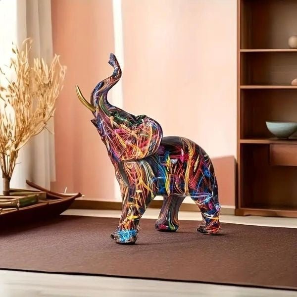 Colorful Graffiti Elephant Resin Statue — Modern Decor