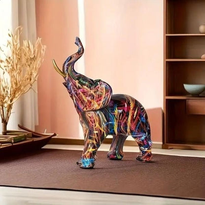 Colorful Graffiti Elephant Resin Statue — Modern Decor