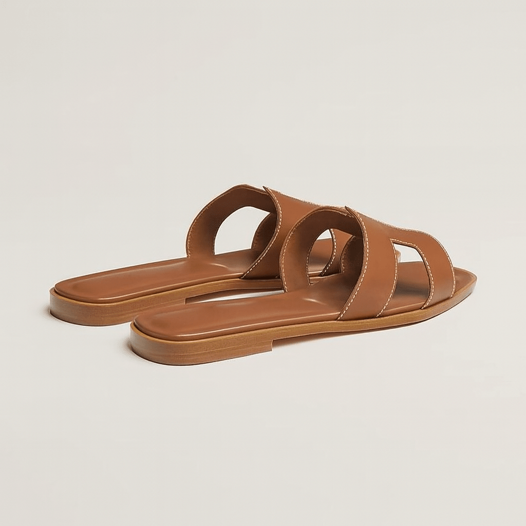 Leather Flat Sandals — Cut-Out Strap Design