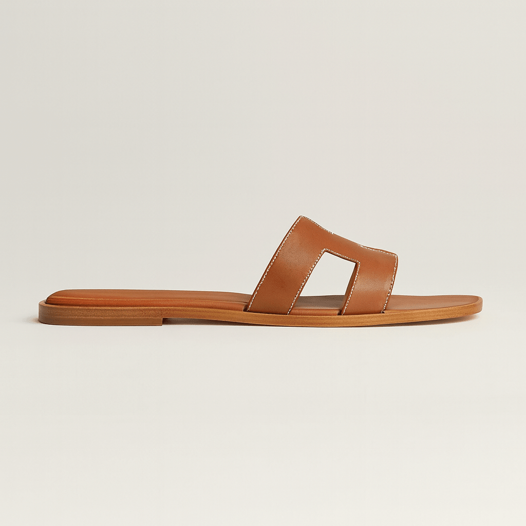 Leather Flat Sandals — Cut-Out Strap Design