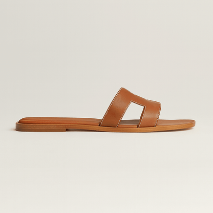 Leather Flat Sandals — Cut-Out Strap Design