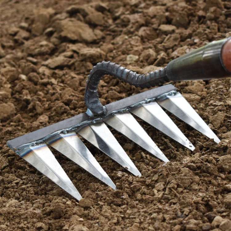 Steel Weeding Rake — Pulls Weeds Out by the Root