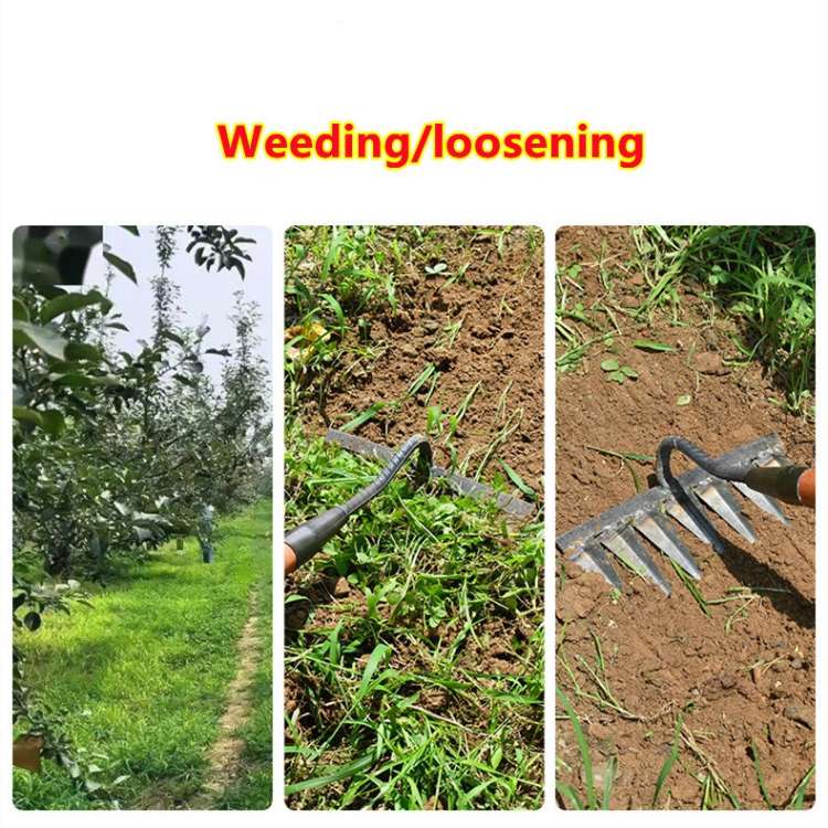 Steel Weeding Rake — Pulls Weeds Out by the Root