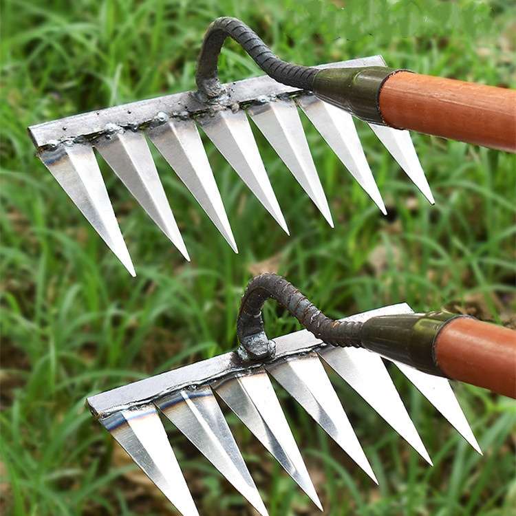 Steel Weeding Rake — Pulls Weeds Out by the Root