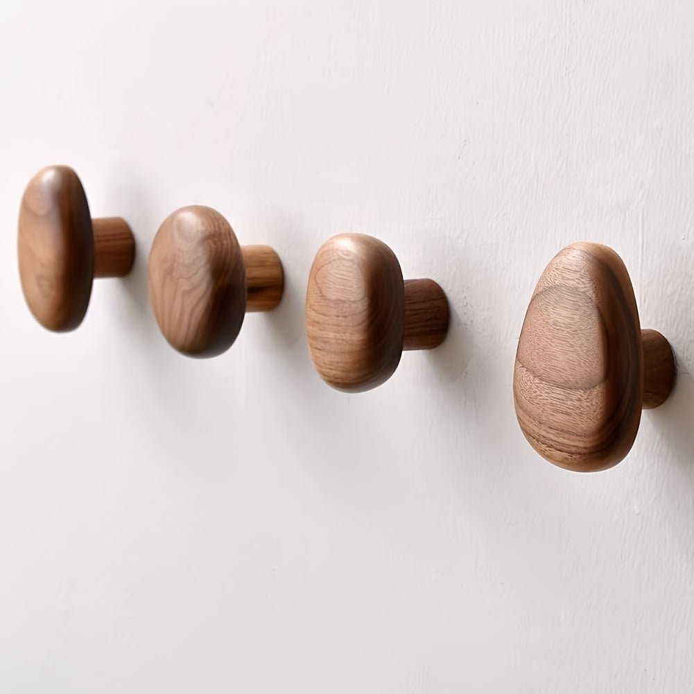 Natural Wood Wall Coat Hooks — Set of 4 Organic Design