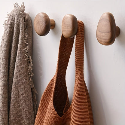 Natural Wood Wall Coat Hooks — Set of 4 Organic Design