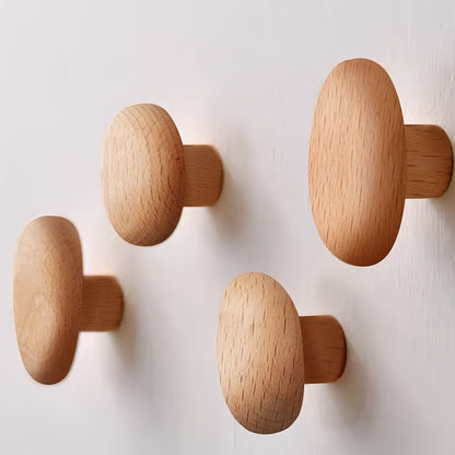 Natural Wood Wall Coat Hooks — Set of 4 Organic Design