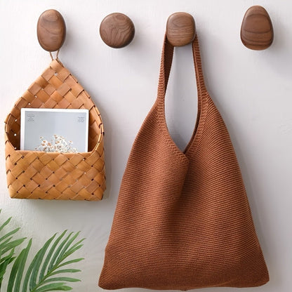Natural Wood Wall Hooks — Organic Pebble Design Set of 4