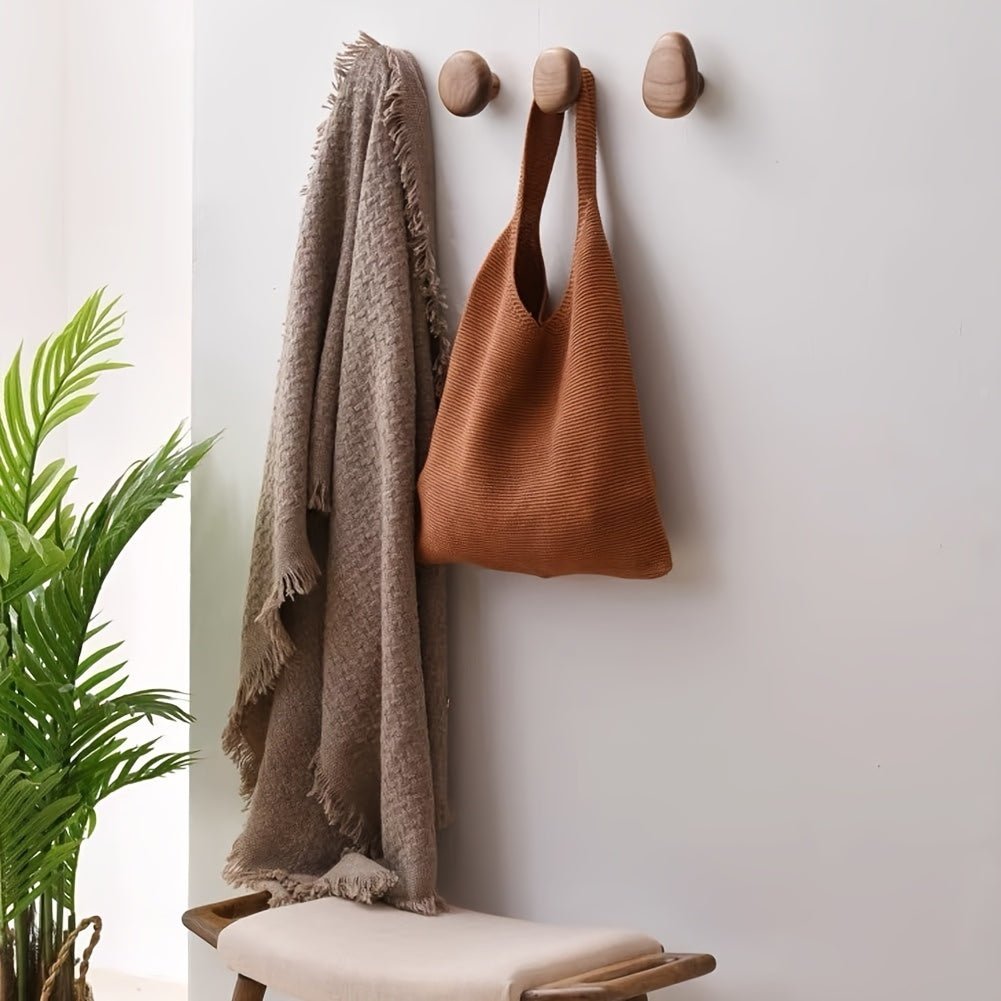 Natural Wood Wall Coat Hooks — Set of 4 Organic Design