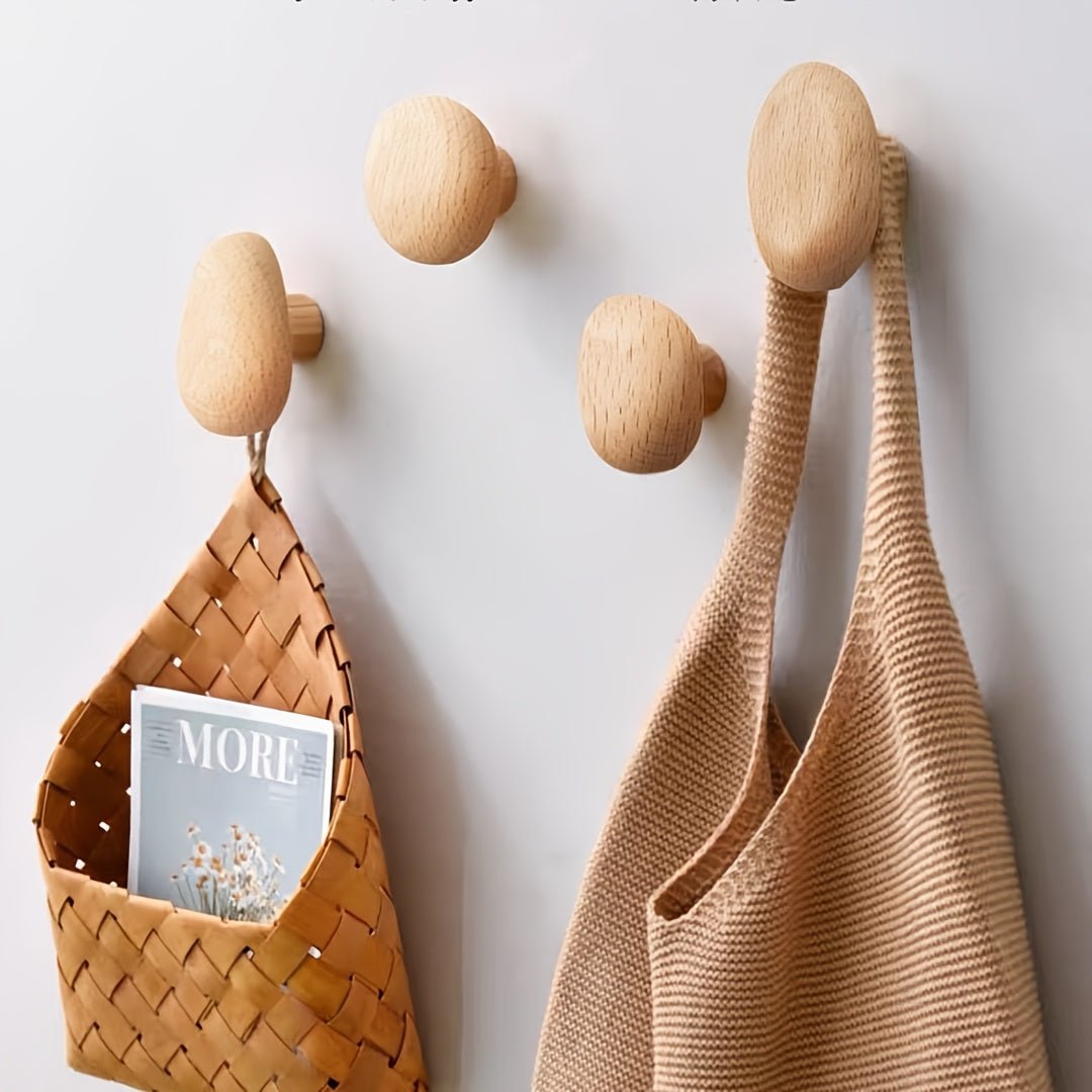 Natural Wood Wall Coat Hooks — Set of 4 Organic Design