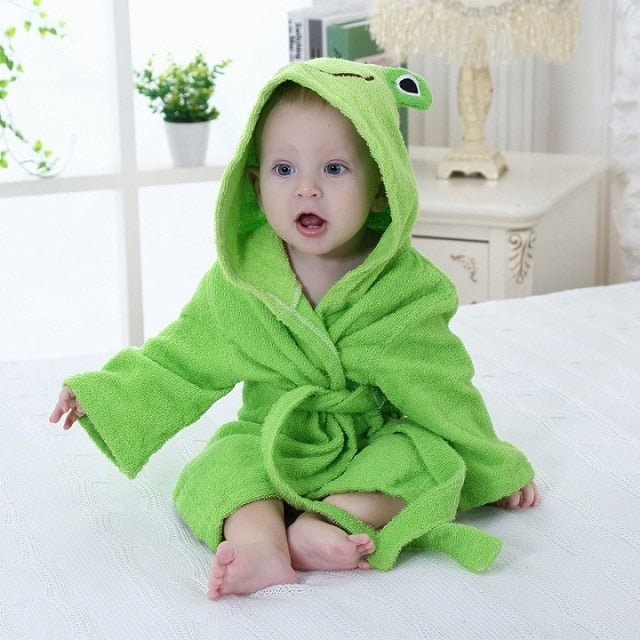Baby Cotton Bathrobe — Animal Hood for After Bath