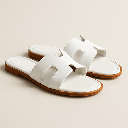 Leather Flat Sandals — Cut-Out Strap Design