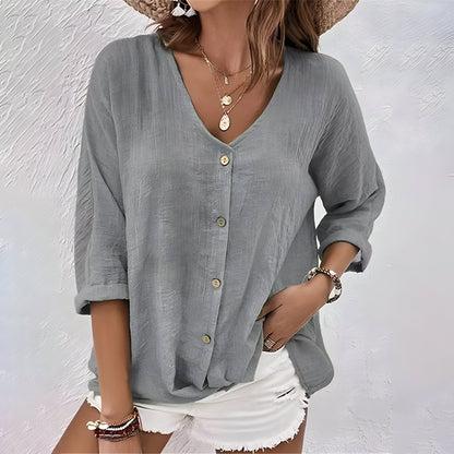Relaxed-Fit V-Neck Shirt with Button Front