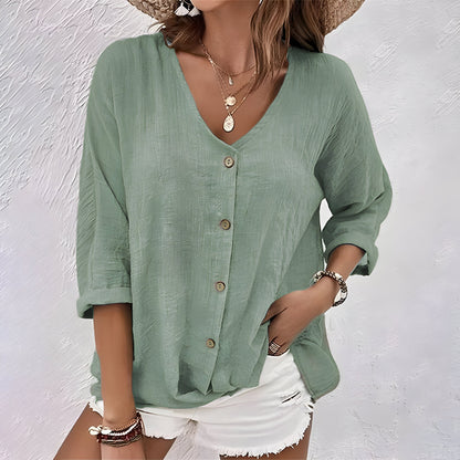 Relaxed-Fit V-Neck Shirt with Button Front