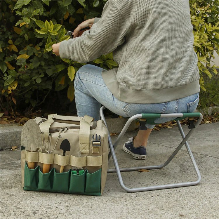 Folding Garden Chair — Built-In Tool Bag, Holds 150 kg