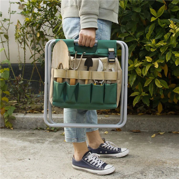 Folding Garden Chair — Built-In Tool Bag, Holds 150 kg