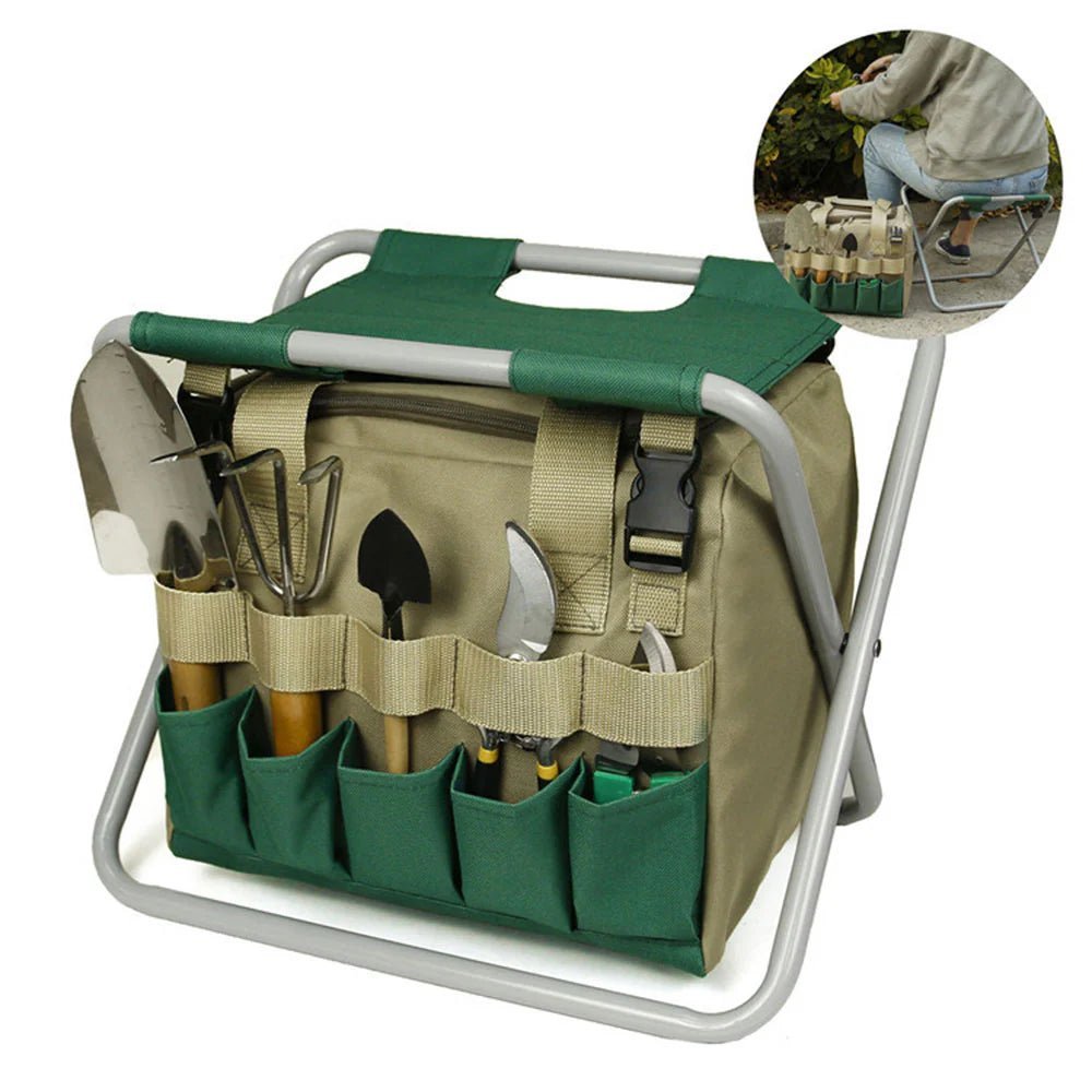 Folding Garden Chair — Built-In Tool Bag, Holds 150 kg