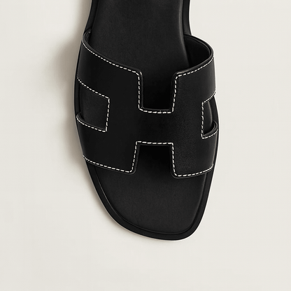 Leather Flat Sandals — Cut-Out Strap Design