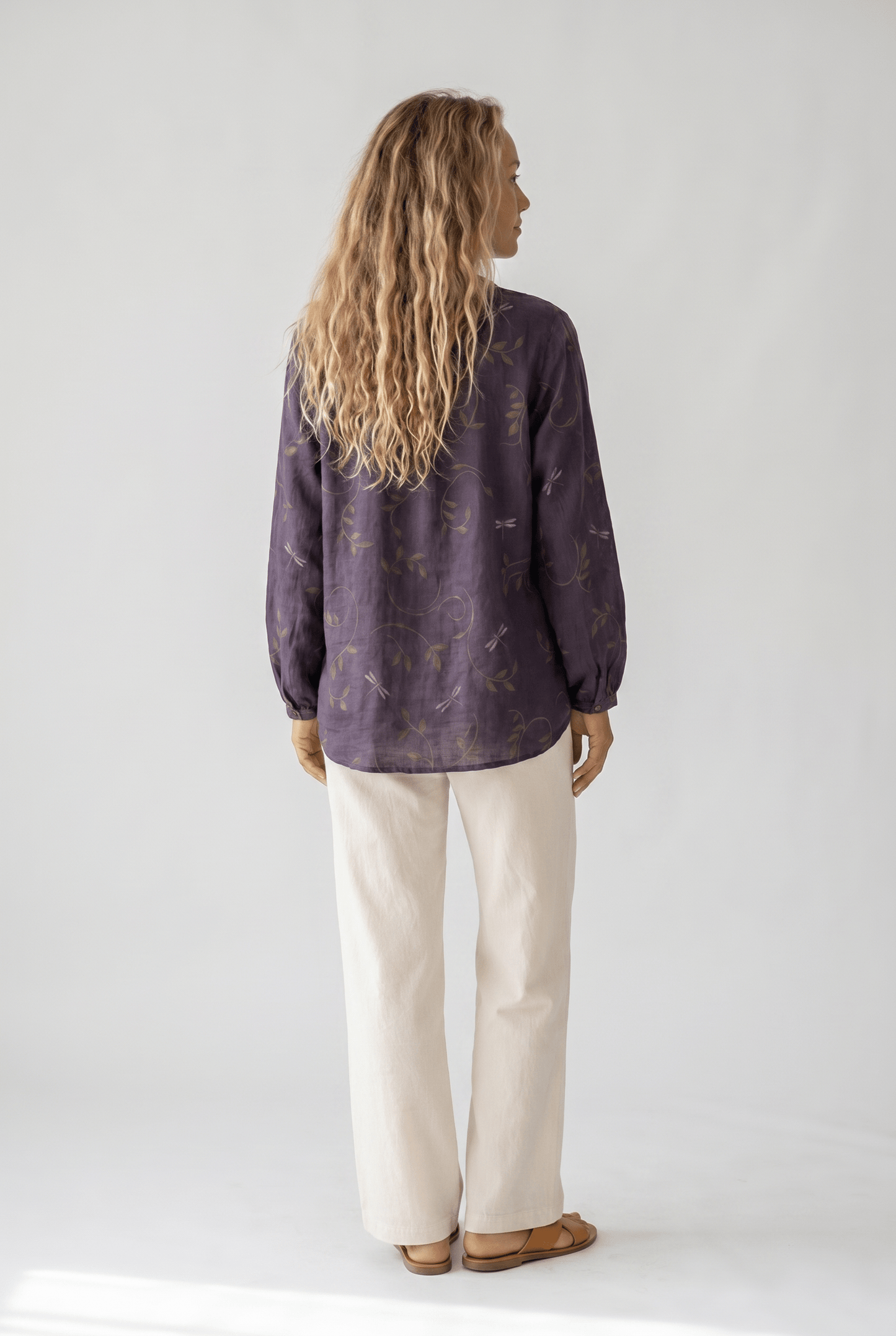 Womens V-Neck Blouse — Long Sleeve Boho Print