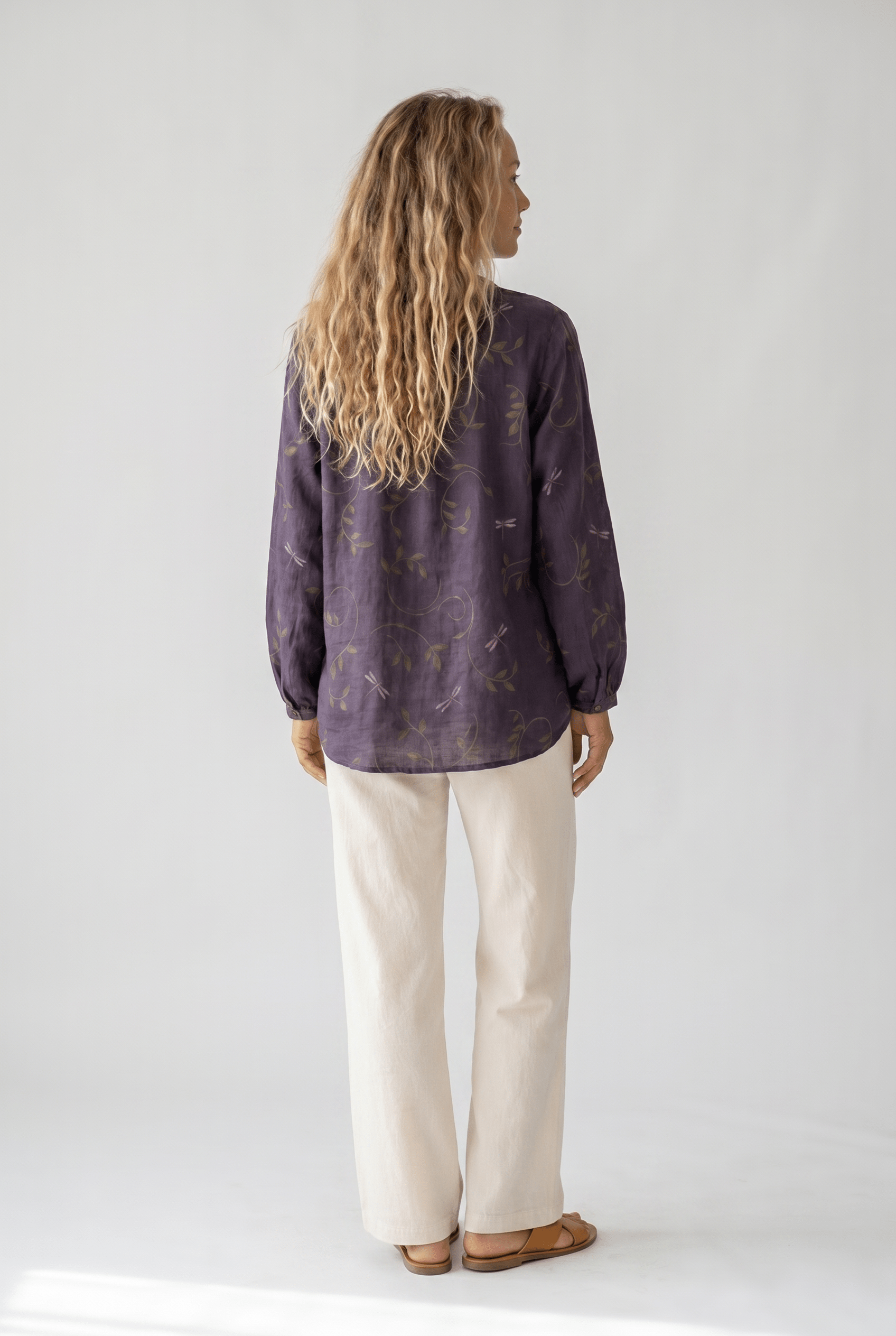 Womens V-Neck Blouse — Long Sleeve Boho Print