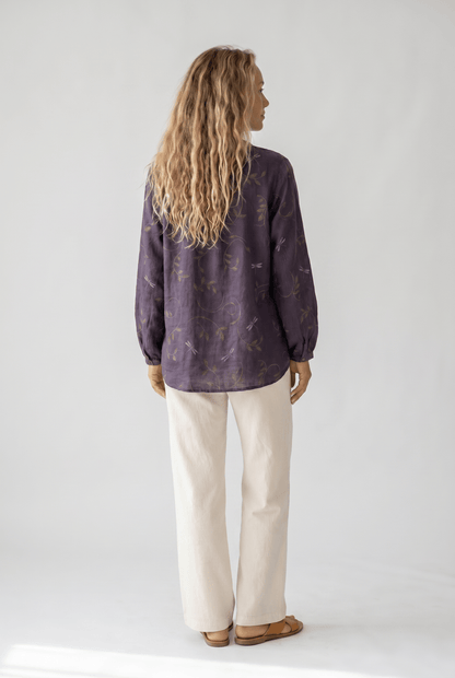 Womens V-Neck Blouse — Long Sleeve Boho Print
