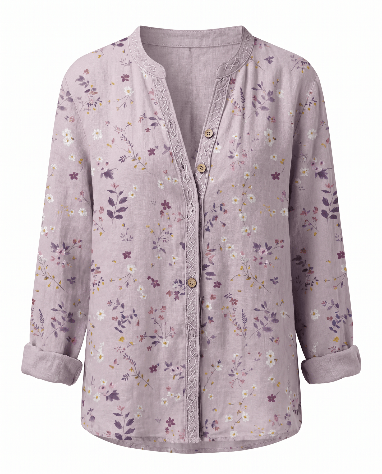 Womens V-Neck Blouse — Long Sleeve Boho Print