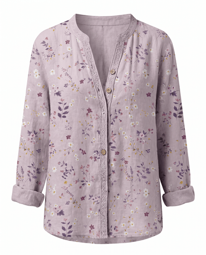 Womens V-Neck Blouse — Long Sleeve Boho Print