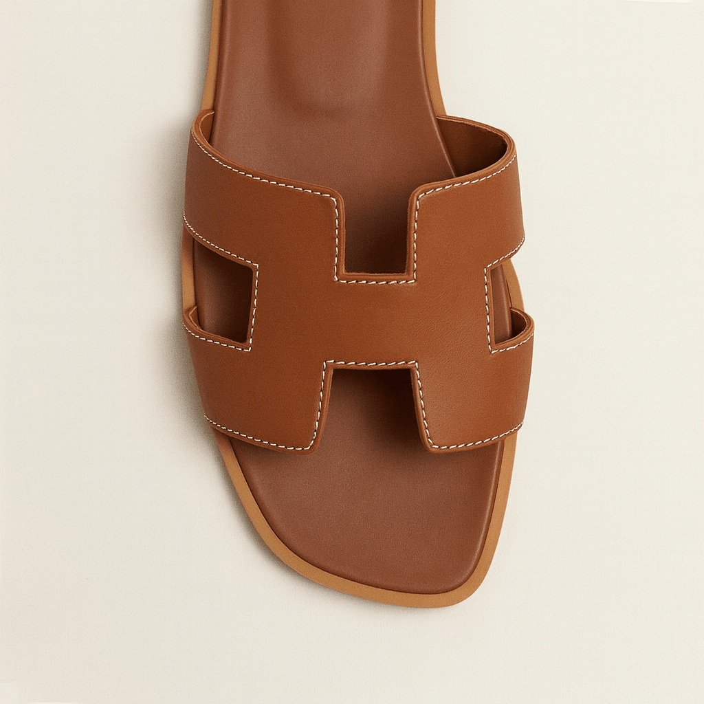 Leather Flat Sandals — Cut-Out Strap Design