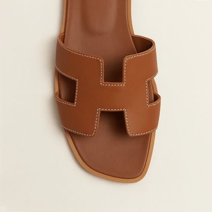 Leather Flat Sandals — Cut-Out Strap Design