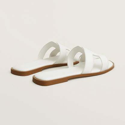 Leather Flat Sandals — Cut-Out Strap Design